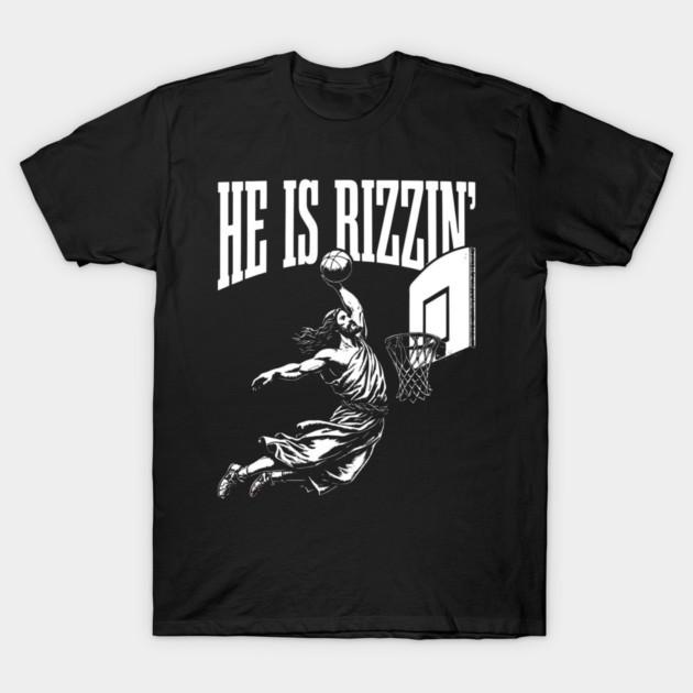 He Is Rizzin Funny Jesus Basketball Meme Graphic Short Sleeve T‑Shirt