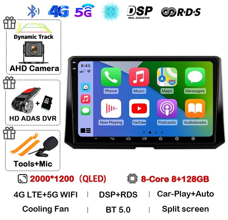 Android 14 Carplay Auto For Toyota Corolla 12 2019 2020 2021 2022 Car Radio Multimedia Player Stereo 4G Wifi GPS 360 Camera QLED
