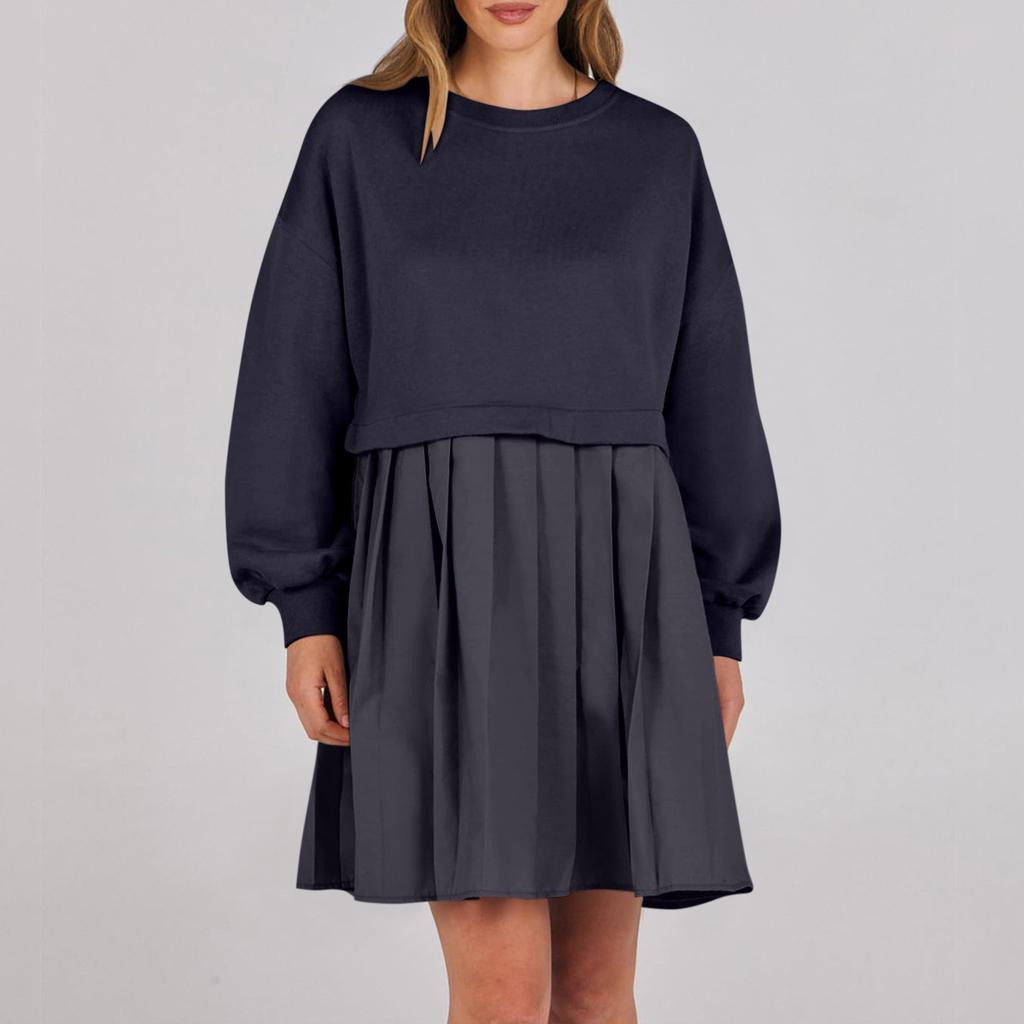 Женское платье-толстовка большого размера с длинным рукавом в стиле пэчворк, пуловер, топы, платье-толстовка