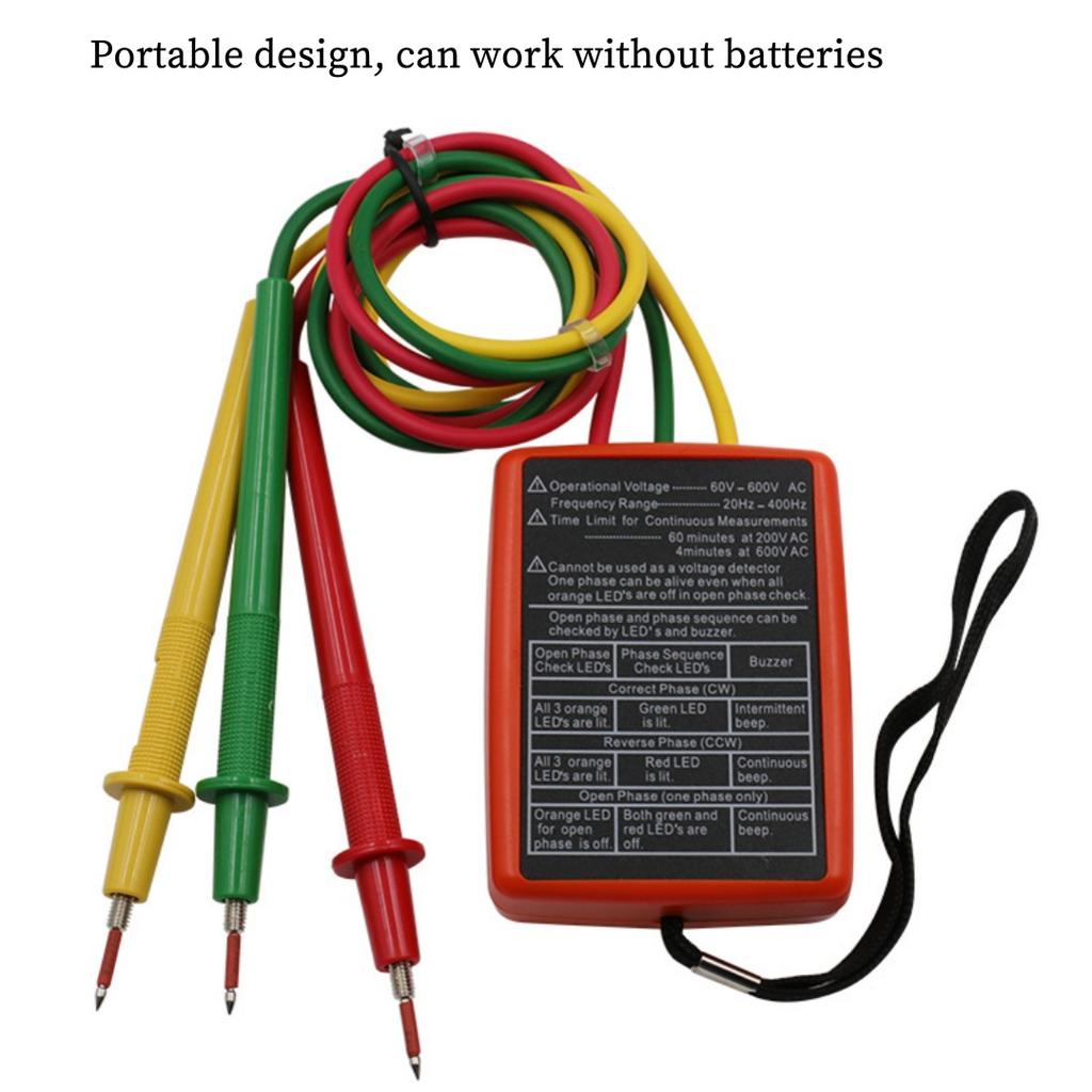 SM852B Portable Phase Sequence Tester, 3-Phase AC Rotation Meter, Voltage/Current Detector, Phase Rotation Indicator for Electri