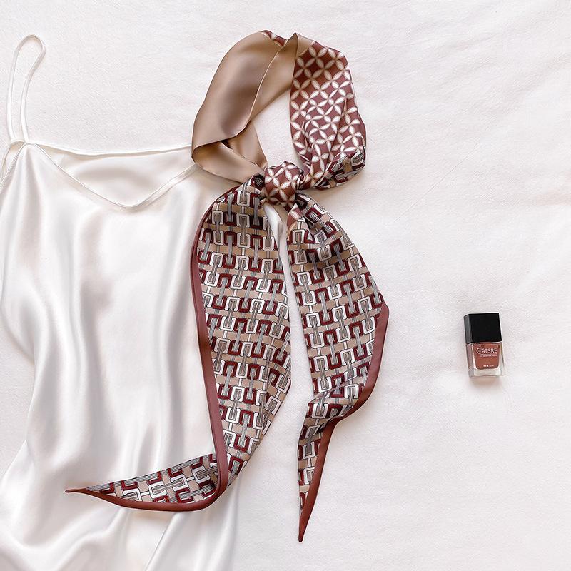 Korean Version of Versatile Early Autumn New Silk Scarf for Women Printed Clothing Decorative Scarf Headband Narrow Long Ties Bag Streamer