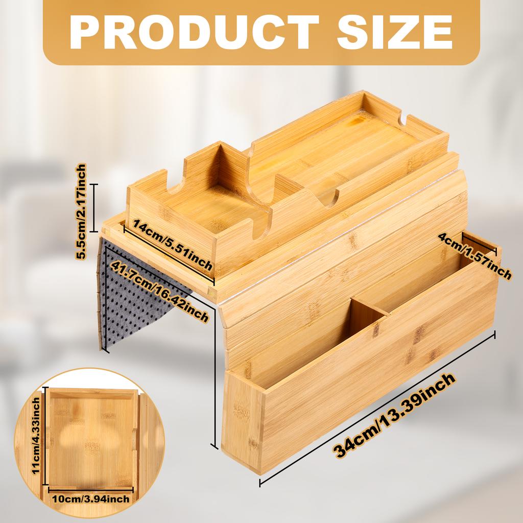 Бамбуковый подстаканник для дивана с боковым карманом для хранения, противоскользящий бамбуковый поднос на подлокотник дивана, складной подстаканник для дивана для чашки, закуски, напитка