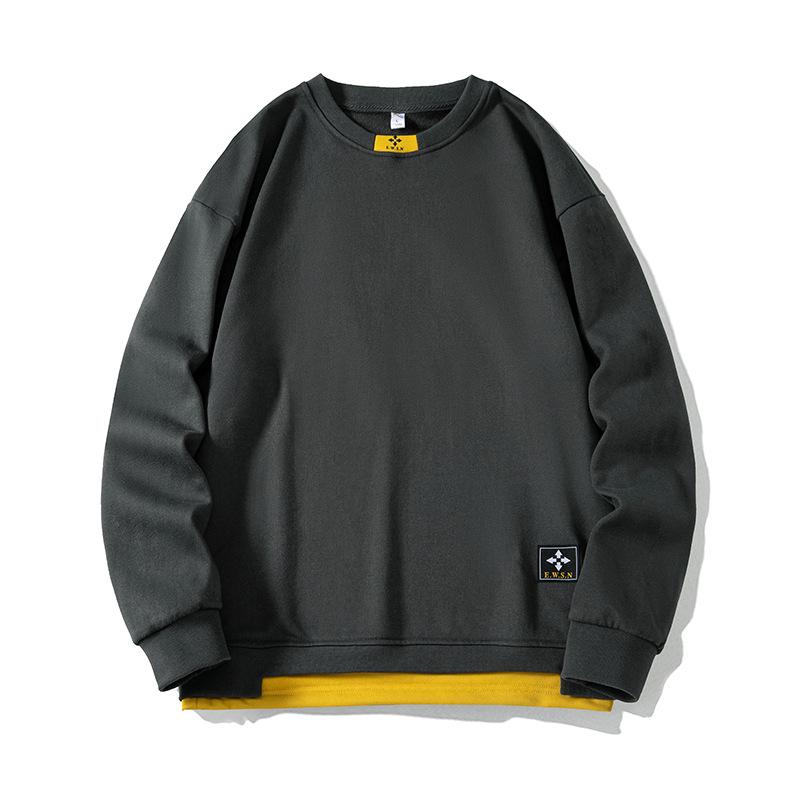 Большой размер свитер мужской весна и осень новый свободный длинный рукав футболка свободный тренд плюс толстый низ рубашка мужской