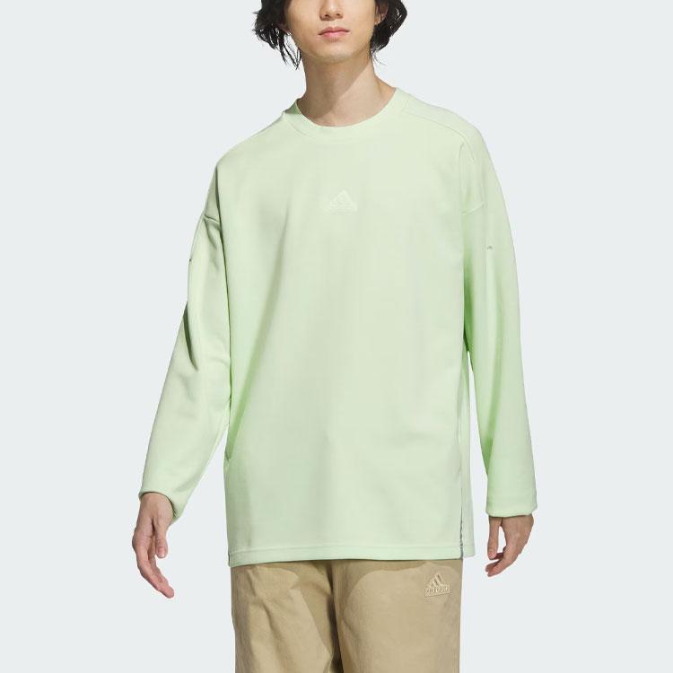 Adidas Футболка мужская однотонная с логотипом, спортивная, повседневная, с круглым вырезом и длинным рукавом, цвета лайм-зеленый JJ1347
