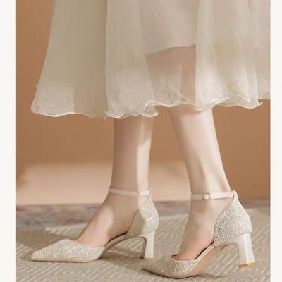 Женские туфли-лодочки на остром высоком каблуке, толстый каблук, полый носок, ремешок на щиколотке, одинарные туфли, женские удобные универсальные сандалии