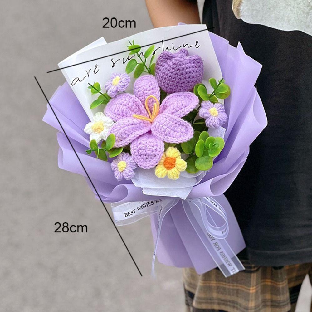 Woven Crochet Flower Bouquet Sunflower Artificial Flowers New Knitted Flower Valentines Day Gift