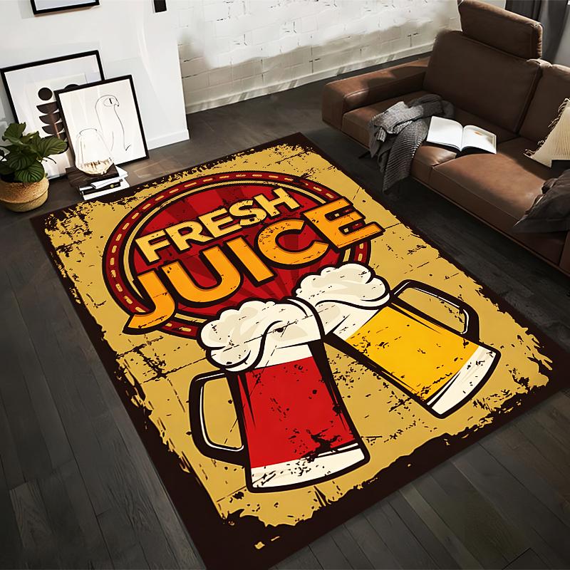 Retro Style Carpet with Fresh Juice Mug Design in Yellow & Red Suitable for use as an anti-slip for living room bedroom sofas