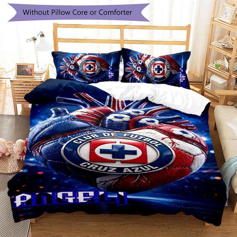 Cruz Azul Themed 3pcs Bedding Set Duvet Cover Closure Includes 1 Duvet Cover & 2 Pillowcases for All Seasons Bedroom Home Dorm Decor