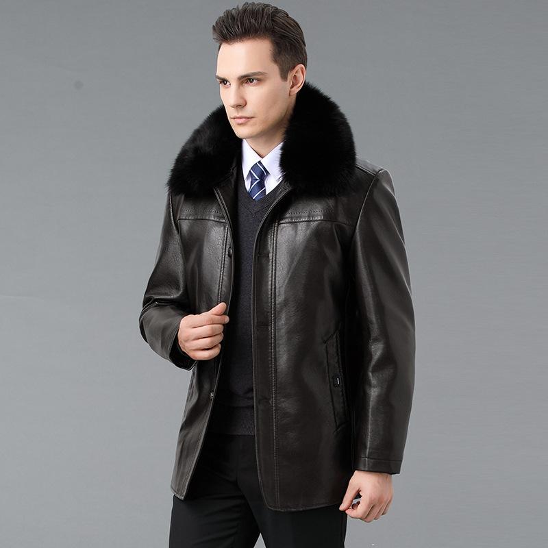 Winter Middle-Aged Men'S Removable Liner Leather Jacket Jacket Sheepskin Coat Genuine Leather Fur Collar Piled And Thickened