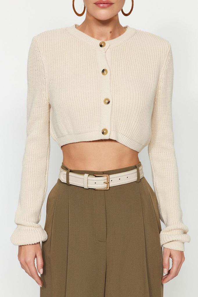 Women's Fashion Stylish Cardigan Navy Blue Super Crop Basic Knitwear Cardigan