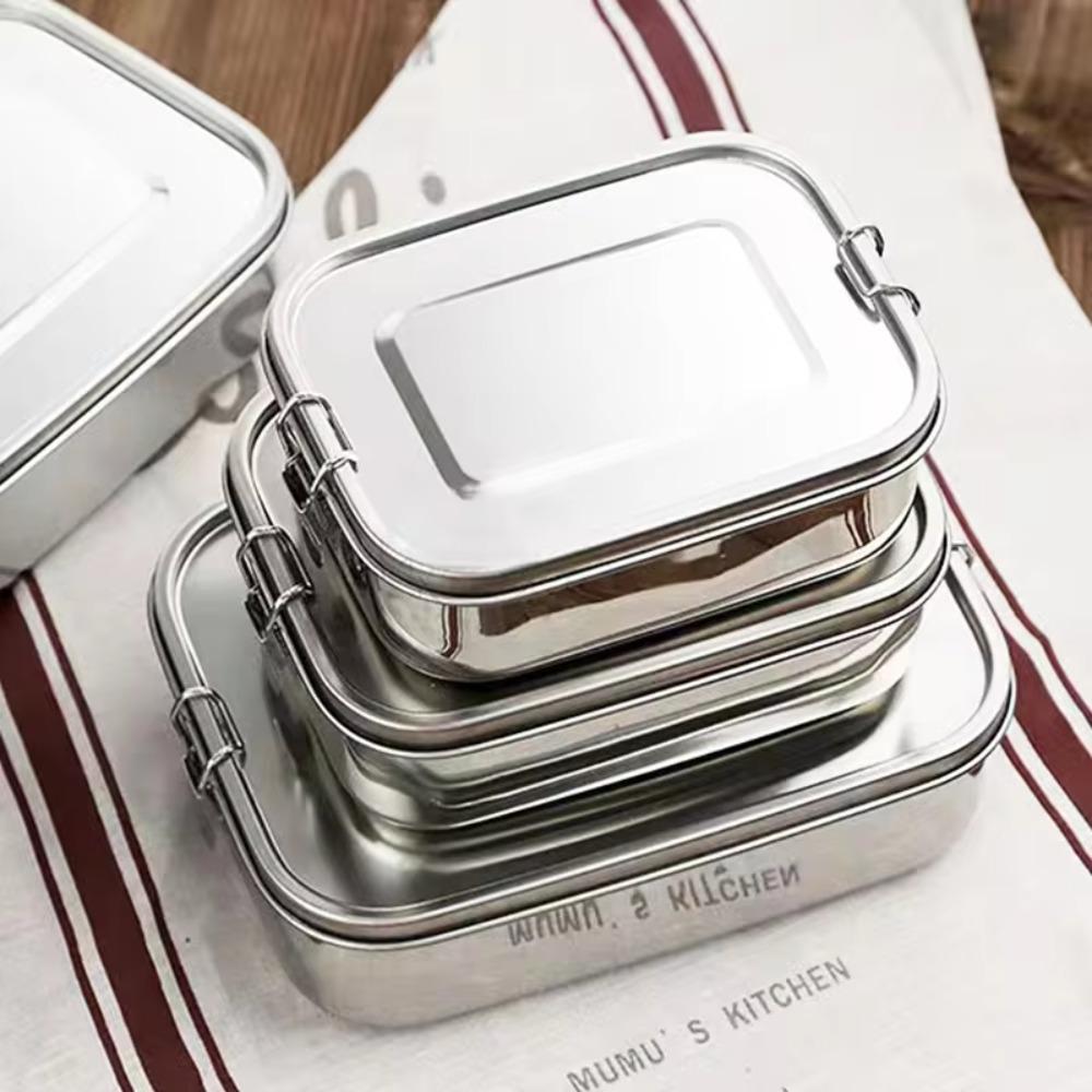 Rectangular 304 Stainless Steel Lunch Box Removable Partitions Food Storage Box  Canteen