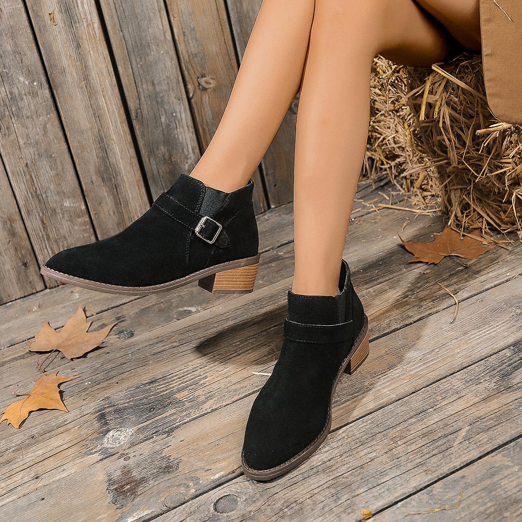 2024 High Quality Women's Shoes Belt Buckle Women's Boots Fashion Slip-on Office and Career Hot Sale Plus Size Solid Ankle Boots