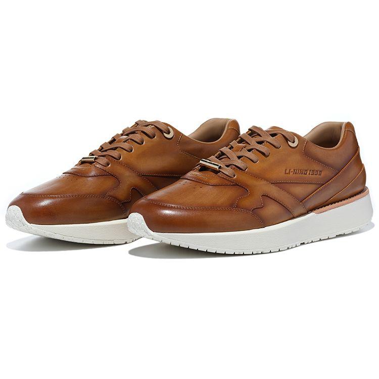 Li-Ning 1990 Кожаные нескользящие износостойкие низкие спортивные повседневные туфли мужские кроссовки желто-коричневые ALJT007-2
