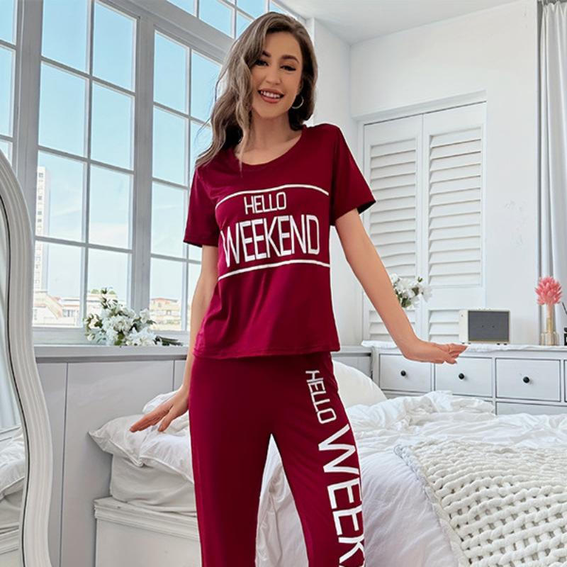 Тонкая спортивная пижама с буквами, женская домашняя одежда, пижама для отдыха