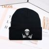 Зимняя шапка-бини для мужчин и женщин, вязаная теплая шапка с вышитым черепом, толстая эластичная шапка-бини унисекс для повседневной носки, занятий спортом на открытом воздухе
