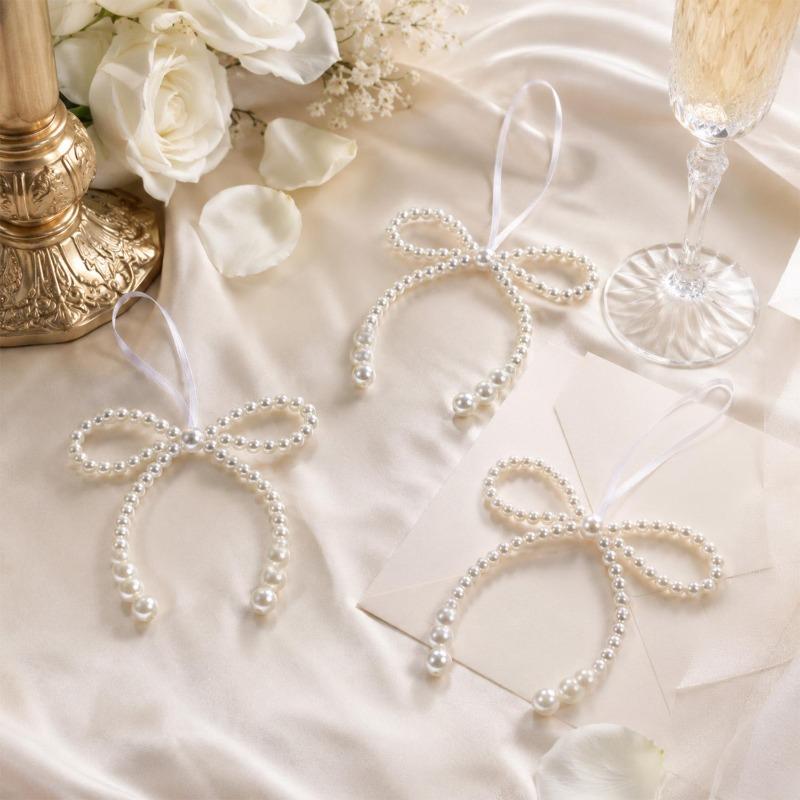 Christmas Pearl Bow Hanging Ornaments DIY Wreath Pearl Bow Pendant Xmas Tree Decoration New Year Wedding Party Wall Decor Gifts