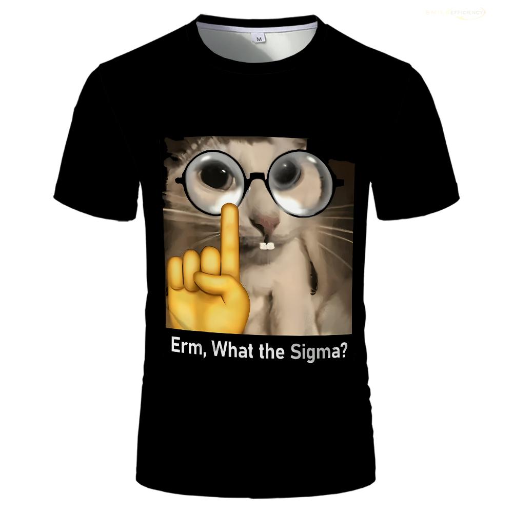 Смешная футболка с 3D-печатью кота из мема What The Sigma - Стильная и юмористическая, Расслабленная мужская уличная одежда, Повседневная одежда, Унисекс футболка с коротким рукавом