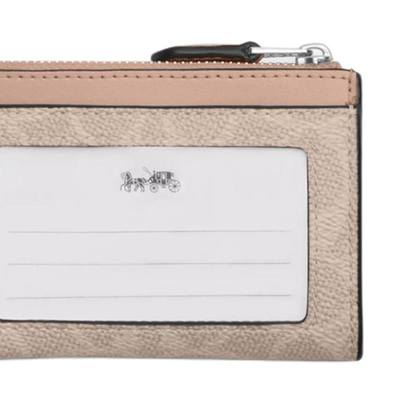 New COACH Skinny Id Case Coated Canvas Card Holder Mini Women's Sand CW870-SVPWH