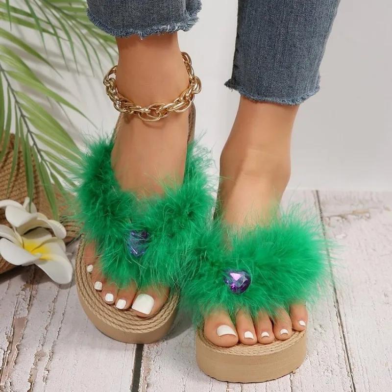 Модные весенне-летние женские тапочки, толстые женские теплые, размер 9, шлепанцы, домашние тапочки для женщин, пуховые тапочки для женщин 2024