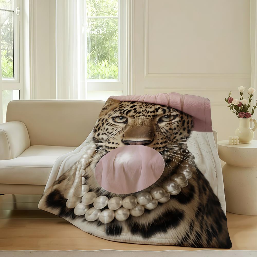 Trendy Pink Retro Leopard Blanket Warm Soft Suitable For Bedroom Sofa Bed Living Room Office Travel Camping Gifts