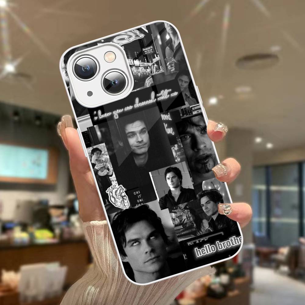 Дневники вампира Дамон Сальваторе Закаленное стекло для iPhone 14 13 12 11 Pro Mini XS MAX 14Plus X XS XR Чехол