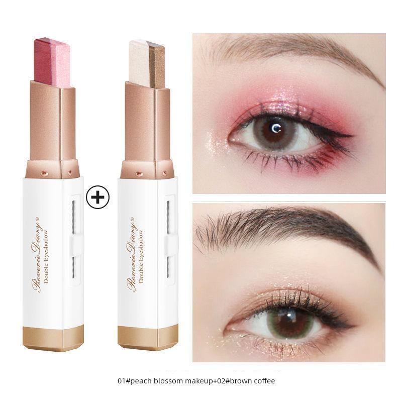 [One Touch Molding] Two-Color Eye Shadow Stick Highlight Eye Shadow Pen Waterproof Sweat-Proof Shimmer Eyeshadow Earth Color Beginner