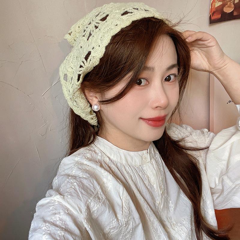 Модный вязаный платок, шапка, французский пасторальный стиль, треугольная повязка на голову, ручная работа, повязка на голову, полотенце, ретро-цветок, платок на голову