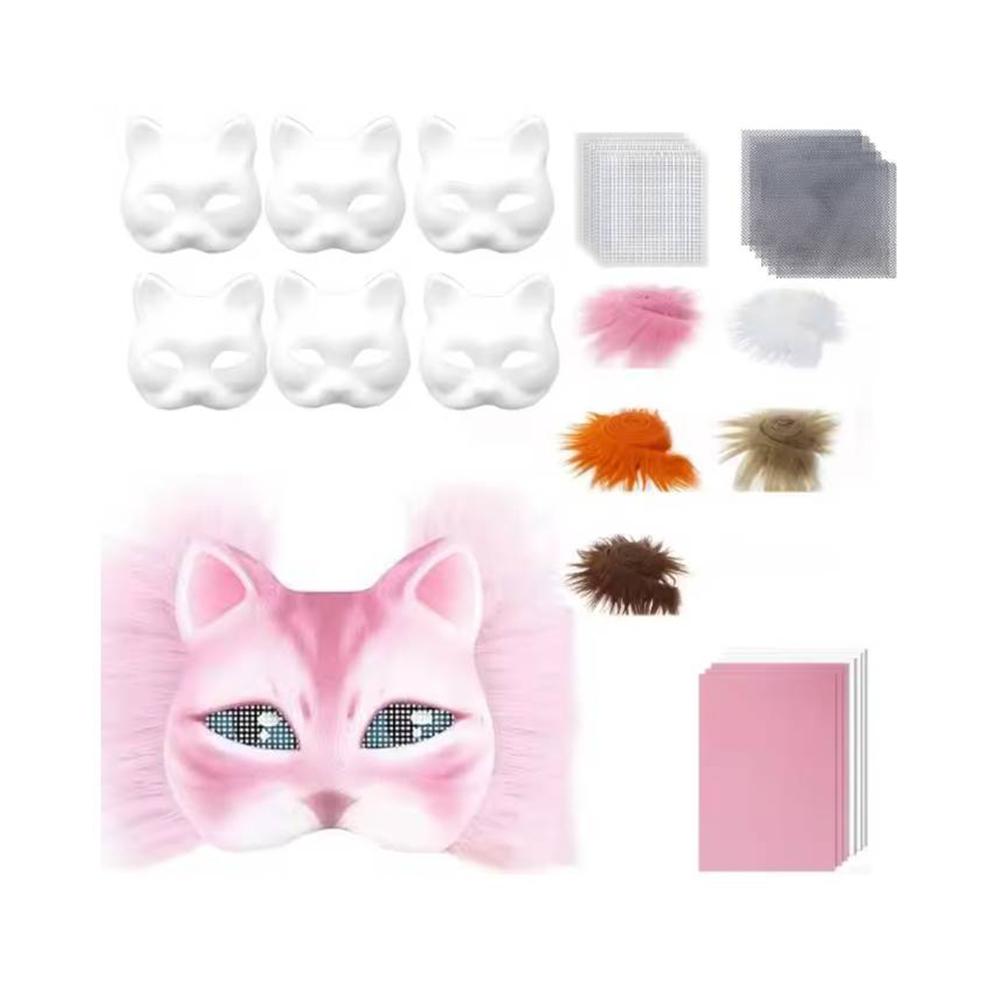 DIY Therian Mask Kit with Felt Fabric Sheet Plush Faux Fur Eye Mesh Blank Cat Mask Blank Animal Dress Up Mask for Boys Girls