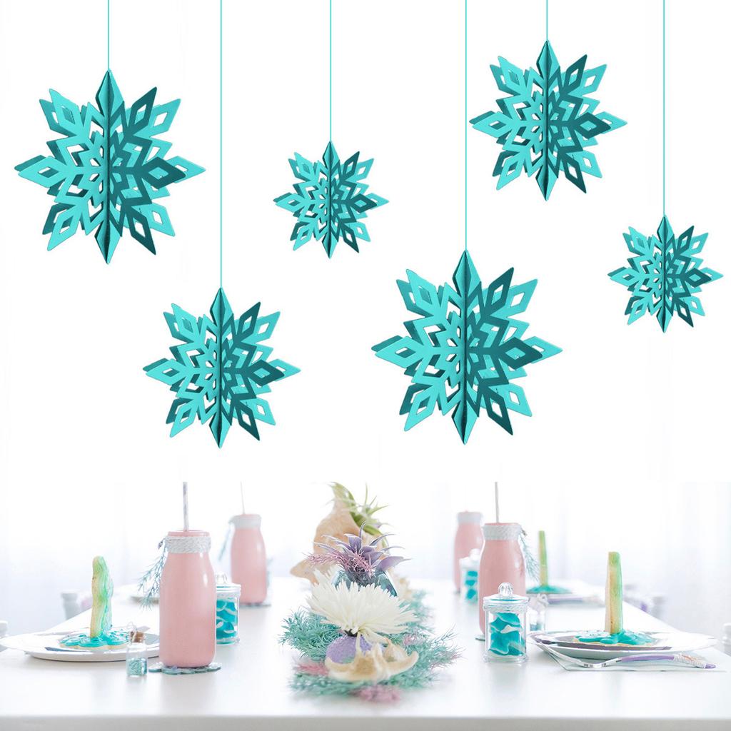 6Pcs Christmas Snowflake 15/20/25CM Christmas Tree Hanging Ornaments 3D Iridescent Snowflake Star Christmas Wedding Decorations 7