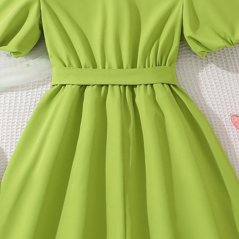 Платья для девочек 7-12 лет, летнее новое длинное платье, темпераментная талия, модная юбка-фонарик с широкими рукавами и широкими качелями