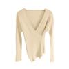 Women's V-neck Sweater Bottoming Shirt With Long Sleeves Cross-fitting Knitted Tights