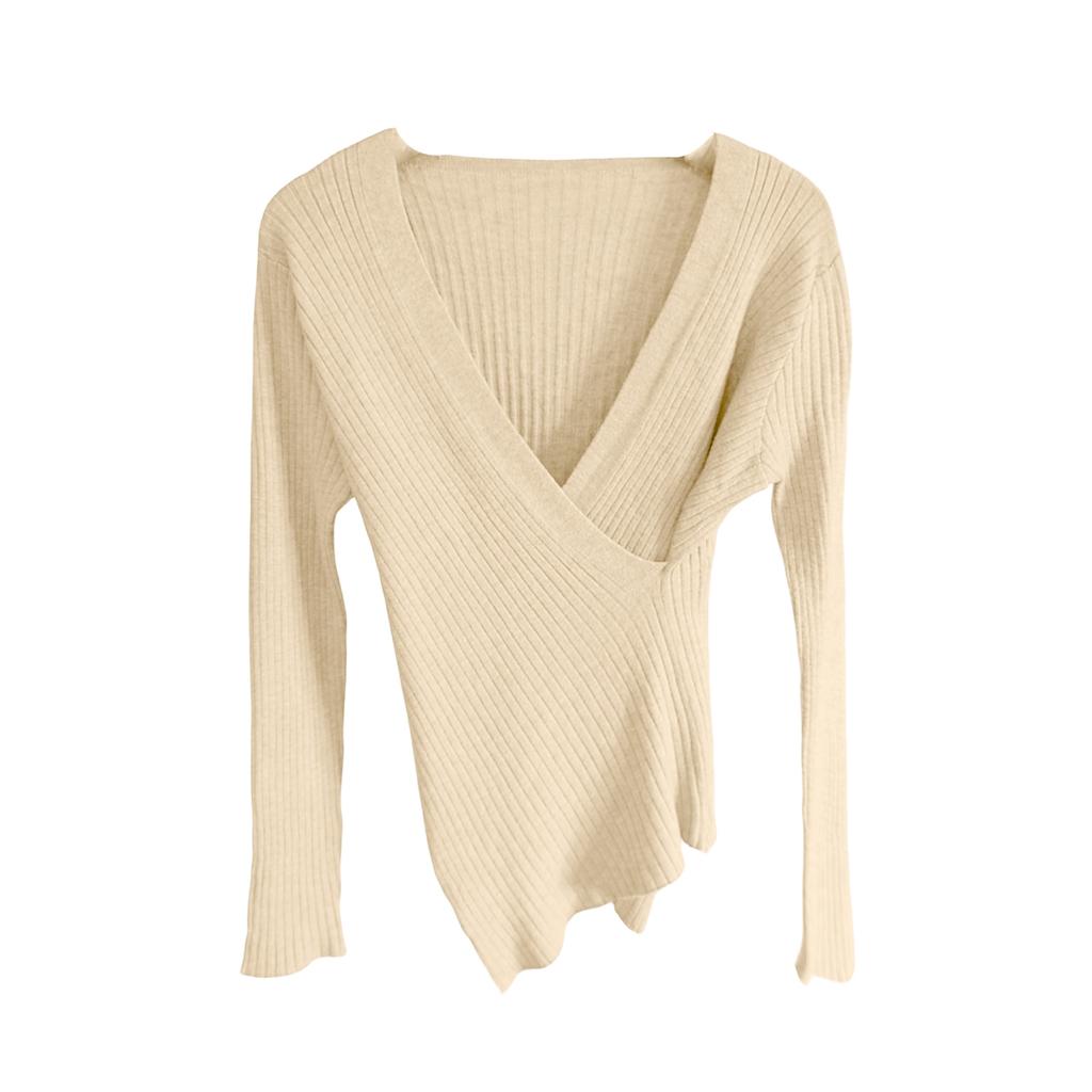 Women's V-neck Sweater Bottoming Shirt With Long Sleeves Cross-fitting Knitted Tights