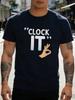 Unisex Navy Tee Clock It Ok Hand Gesture Text Print Short Sleeve Loose Casual Street Basic Top For Young Adult Male Daily Wear Fit