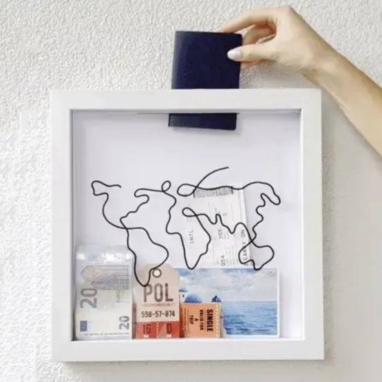 Теневая коробка для билетов с прорезями в деревянной рамке. Архивная коробка для путешествий и приключений. Квадратная печать на билете. Коробка для хранения фотографий с буквами. Украшение рабочего стола.