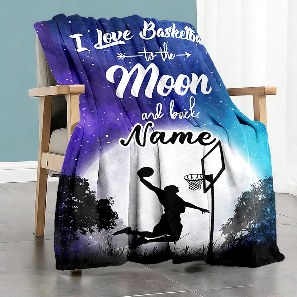 Basketball Moon Customize Text Blanket Gift Customizable Blanket Soft Warm Cozy Throw For Living Room Seaside Nap Picnics Four Seasons Multipurpose
