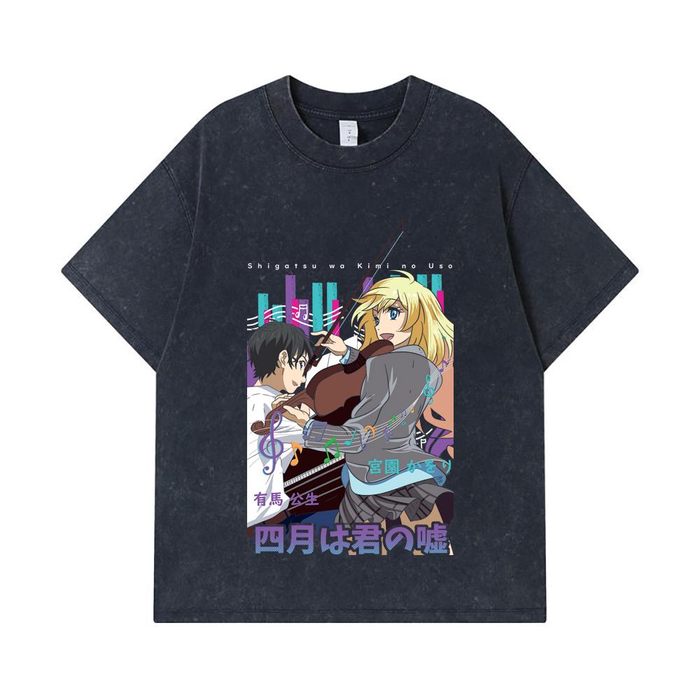 275 GSM Washed T-shirts 100% Cotton Your Lie in April V1 Print Unisex Heavy Cotton T Shirt