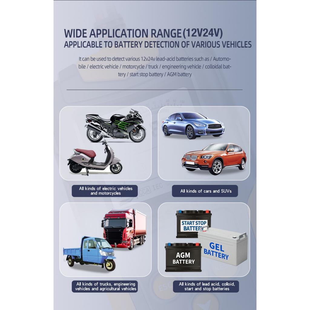 Тестер автомобильного аккумулятора 12 В 24 В Тестер зарядки автомобильного аккумулятора Тестер нагрузки автомобиля Тестер системы зарядки Инструмент тестового сканирования Цифровой анализатор генератора переменного тока аккумулятора