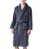 Long Sleeve Pockets Belt Embroidery Print Flannel Bathrobe Men Winter Warm Lapel Double Sided Fleece Nightgown Home Wear