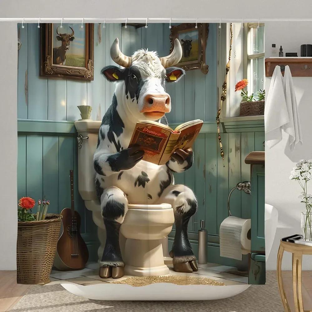 Смешная шторка для душа с хайлендской коровой, деревенская, с мультяшным животным, детская занавеска для ванной, полиэстеровая ткань, домашний декор для ванной