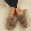 Leisure Slippers for Women New Slides Casual Flat Low Heels Shoes for Women Solid Furry Fur Slippers Plus Size