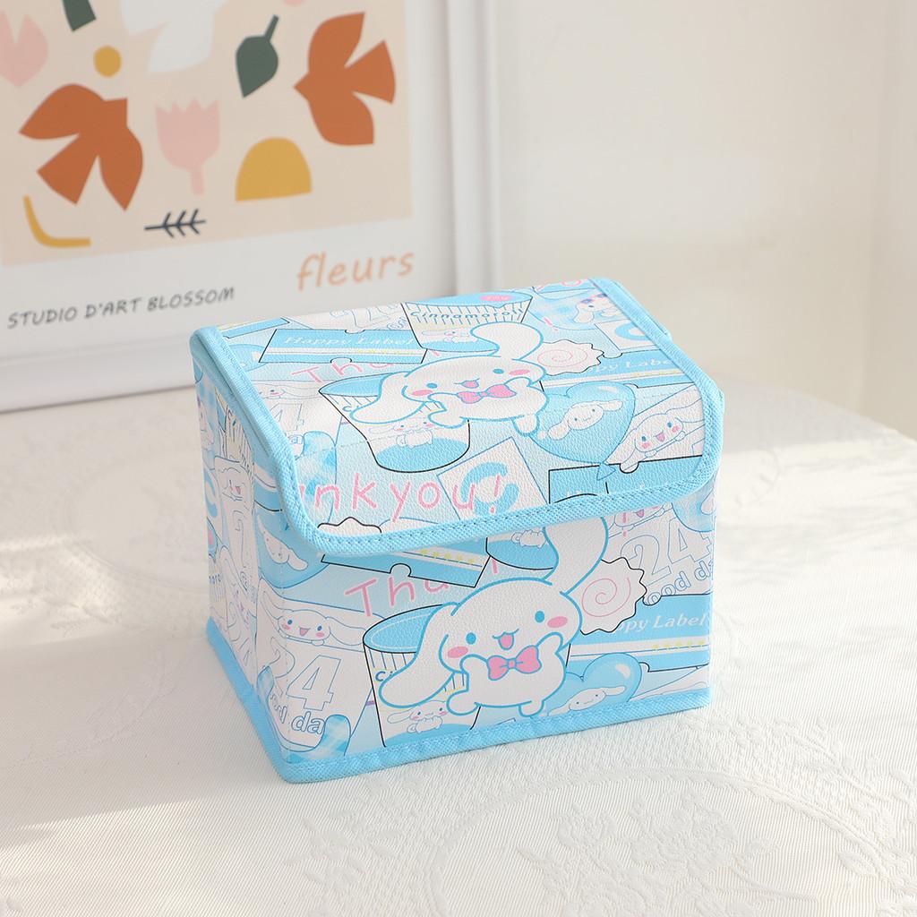 Hello Kitty Kuromi Cinnamoroll Melody Grid Pattern Foldable Flip Storage Box For Bedroom And Study