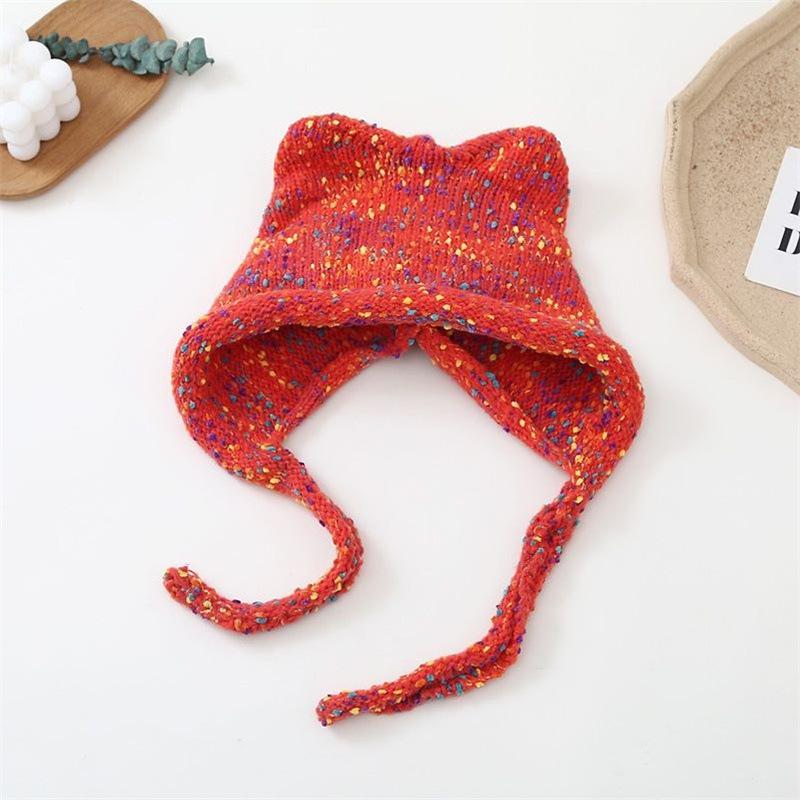 Soft girl cute super cute strap knitted ear hat autumn and winter versatile student warm bag head wool hat woman