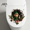 Holiday Bathroom Wall Stickers Christmas 3D Toilet Sticker, Cute Elf Boy Breaking Through Decal, Self Adhesive Murals Funny Cracked Seat Cover Sticker