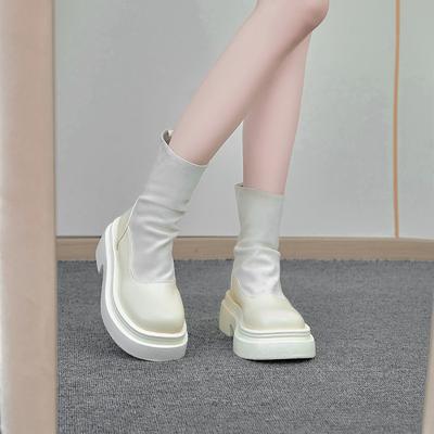 Мода 2024 года, новые толстые подошвы, утягивающие ретро-модные штабелируемые ботинки для женщин, белые женские туфли, современные женские ботильоны на молнии