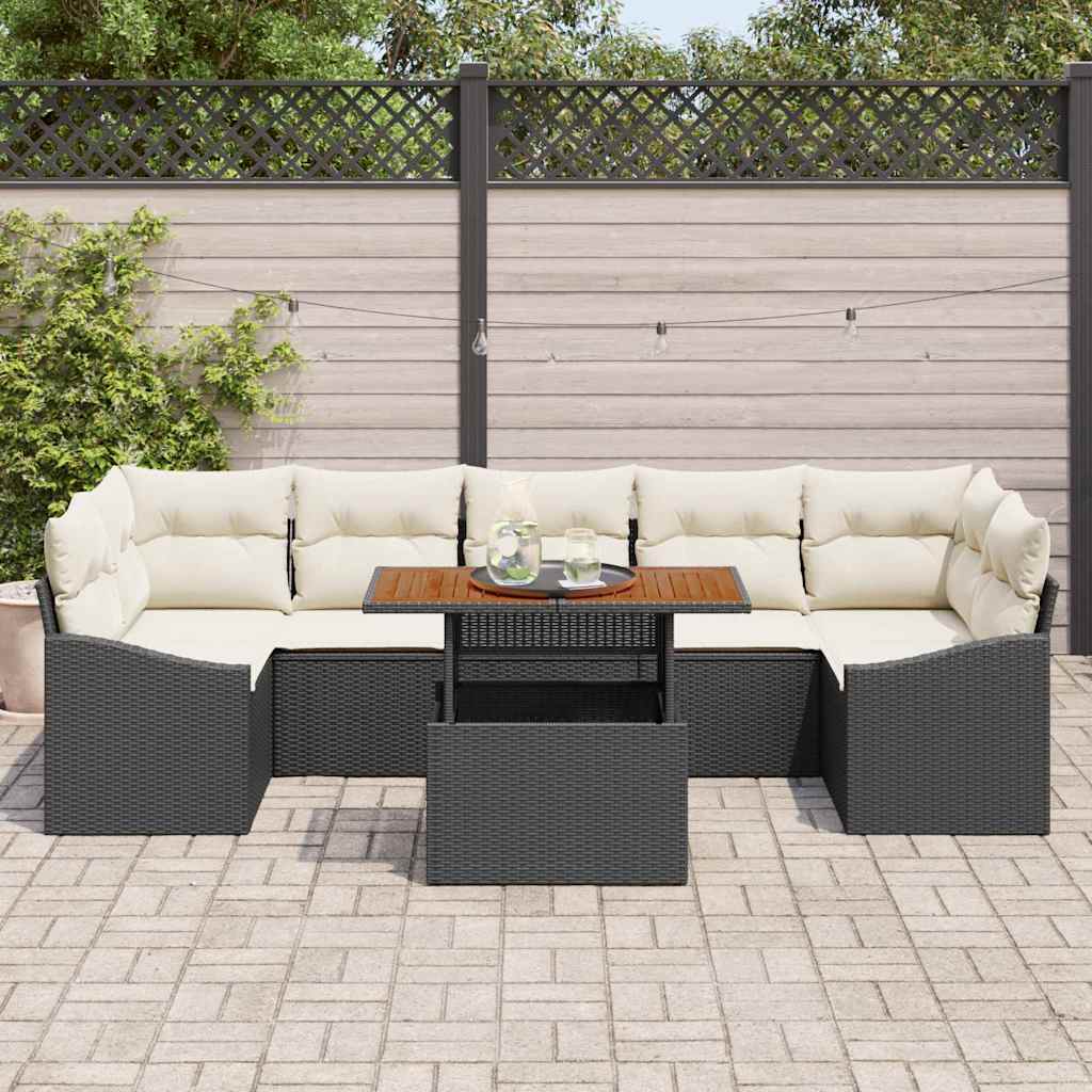 Garden Sofa Set with Cushions and Storage 8 pcs Black and Beige