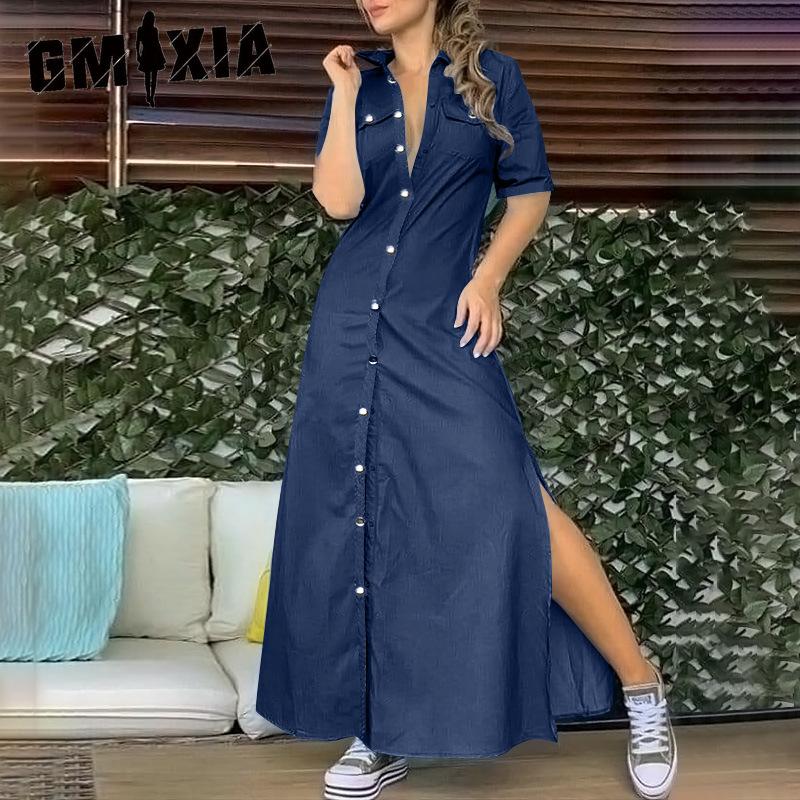 GMXIA Women's Denim Dresses Solid Colours Plus Size Dresses