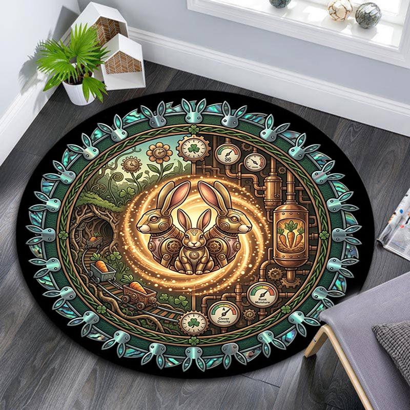 Steampunk Rabbit Garden Round Area Rug Under Office Chairs Bedroom Living Room Home Decor