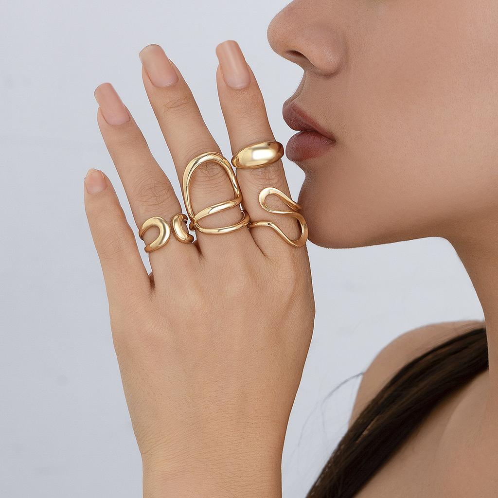 European and American Design Sense Liquid Lava Open Ring Set Women's Irregular Smooth Hollow Ring Rings