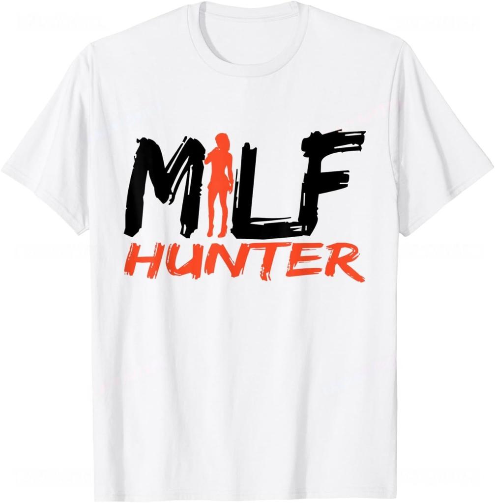 ВеснаЛето MILF Hunter Забавный Принт Буквы Печать Хлопок Мужская Женская Футболка Модная Повседневная С Коротким Рукавом Круглый Вырез Футболка