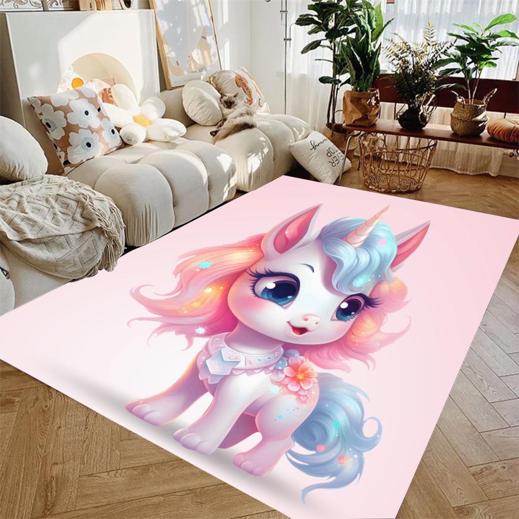 Cute Pink Unicorn Cartoon Printed Carpet Living Room Bedroom Decor Non-slip Parlor Floor Mat Surface Smooth Carpet Birthday Gift